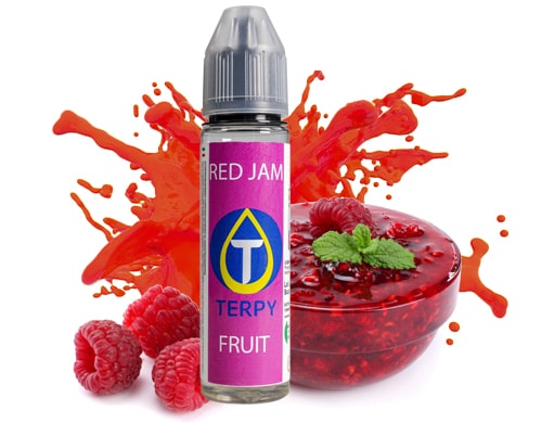 Red jam vape liquid with strawberry jam savour