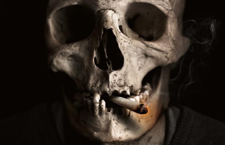 Skull smoking a cigarette