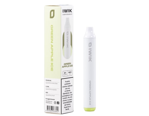 box with IWIK disposable electronic cigarette vape pen green apple ice flavor