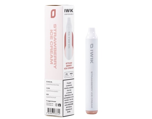 box with IWIK disposable electronic cigarette vape pen strawberry ice cream flavor