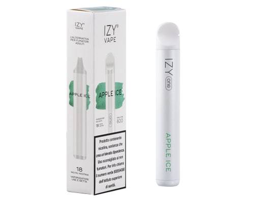 box with IZY disposable electronic cigarette vape pen apple ice flavor