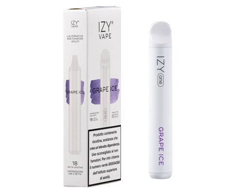 box with IZY disposable electronic cigarette vape pen grape ice flavor