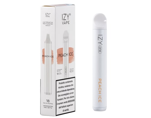 box with IZY disposable electronic cigarette vape pen peach ice flavor