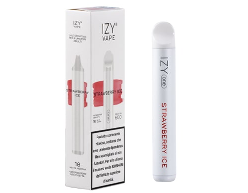 box with IZY disposable electronic cigarette vape pen strawberry ice flavor