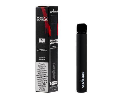 box with VAPORART disposable electronic cigarette vape pen tabacco vaniglia flavor