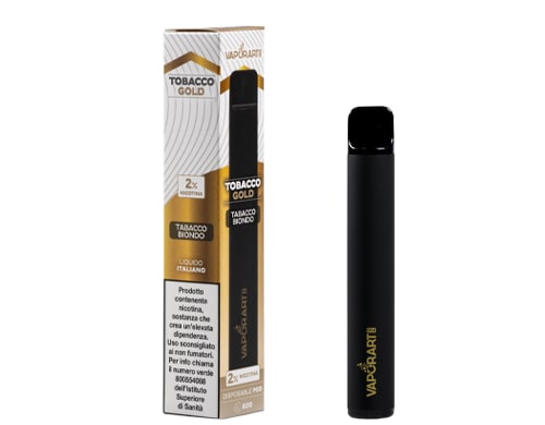 box with VAPORART disposable electronic cigarette vape pen tobacco gold flavor